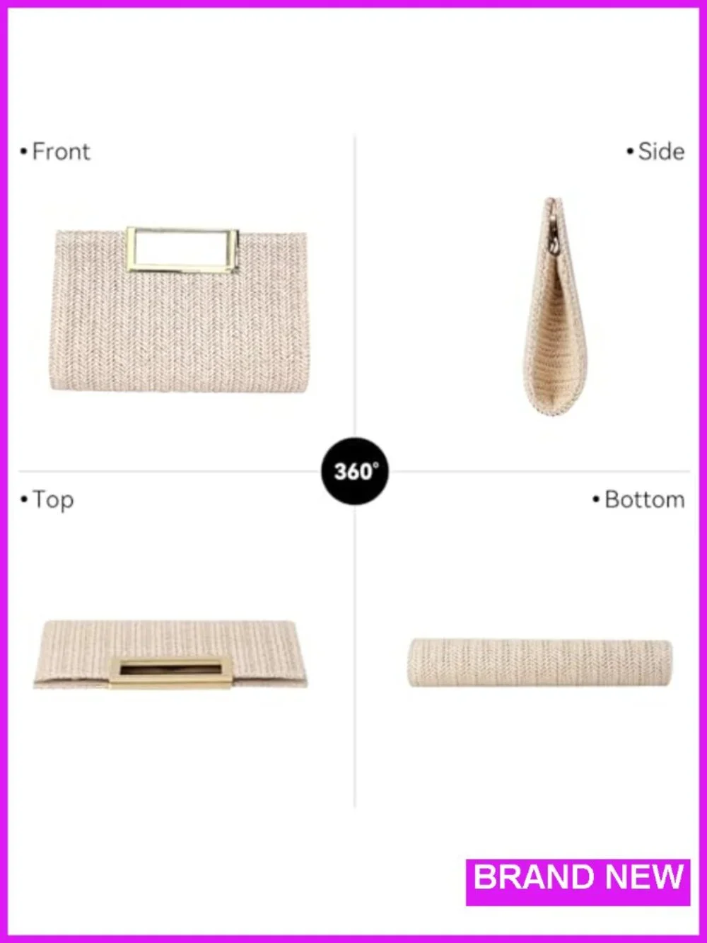 Straw Raffia Clutch Purse with Crossbody Strap, Summer Beach Shoulder Bag